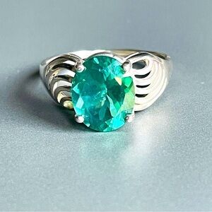14k White Gold Genuine Green Topaz Swirl Vintage Ring Size 9.25